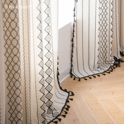 Black Striped Printed Curtains丨Geometric White Curtains
