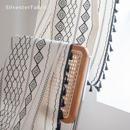 Black Striped Printed Curtains丨Geometric White Curtains