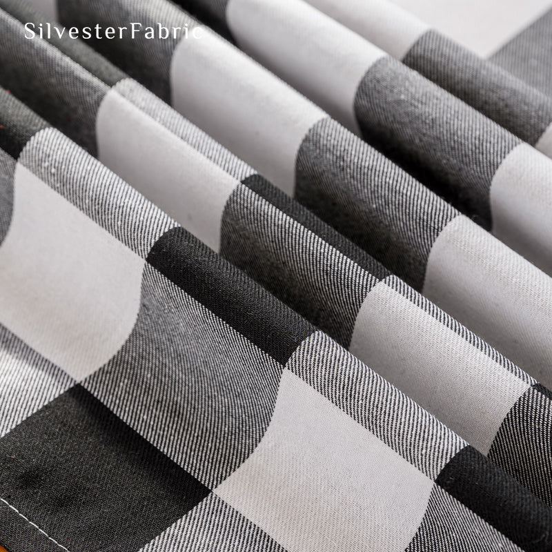 Black and White Christmas Buffalo Check Tablecloth fabric close-up