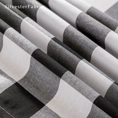 Black and White Christmas Buffalo Check Tablecloth fabric close-up