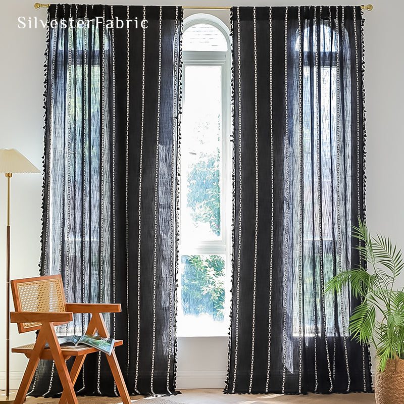 Black Striped Embroidered Curtains