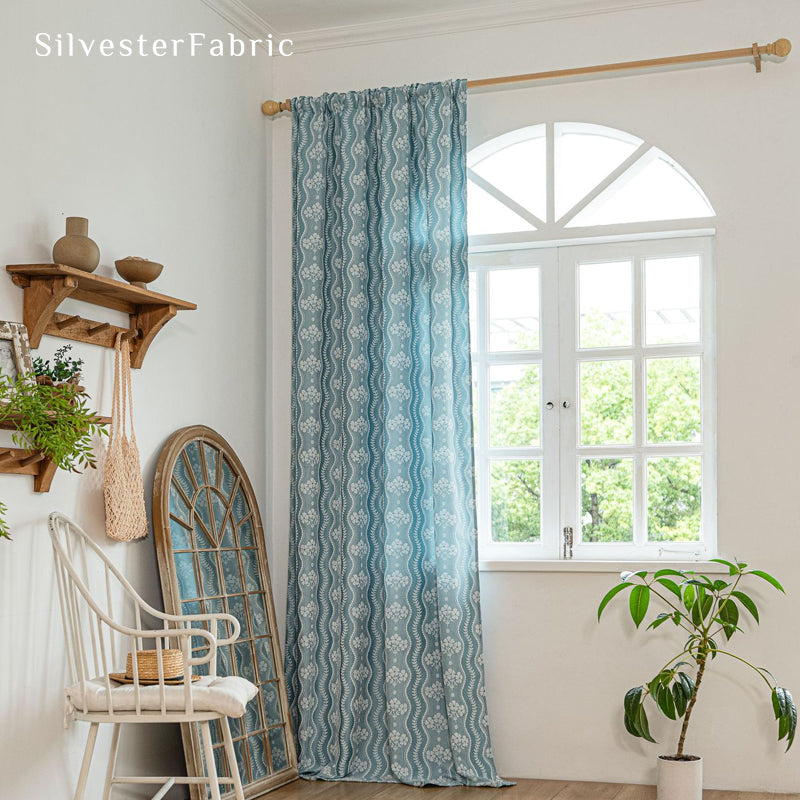 blue floral farmhouse curtain panel