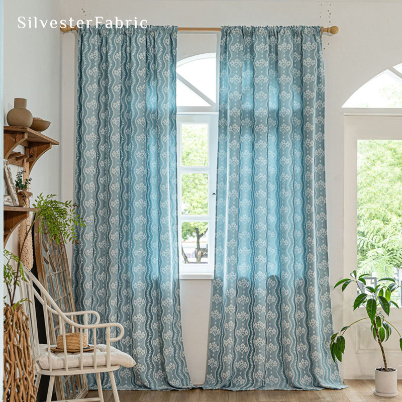 blue floral farmhouse curtain for living room