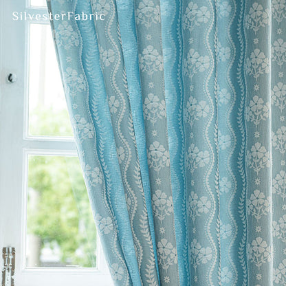 blue floral farmhouse curtain fabric texture
