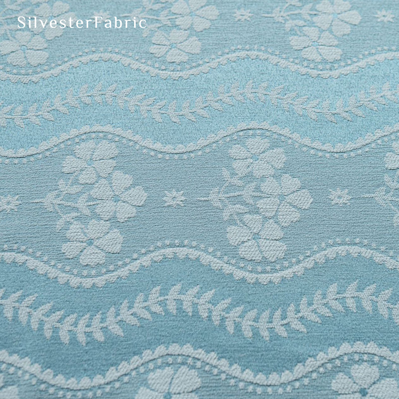 blue floral farmhouse curtain drape and fold detail
