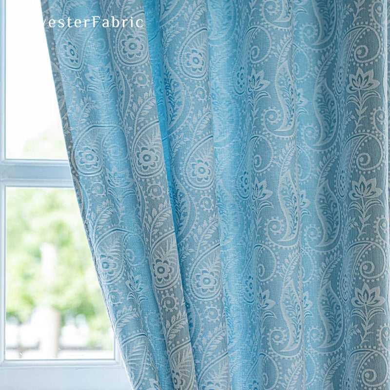 blue paisley bohemian curtain fabric texture