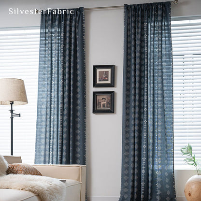 Blue Floral Farmhouse Curtains