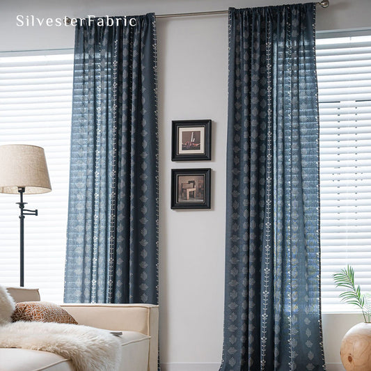 Blue Floral Farmhouse Curtains