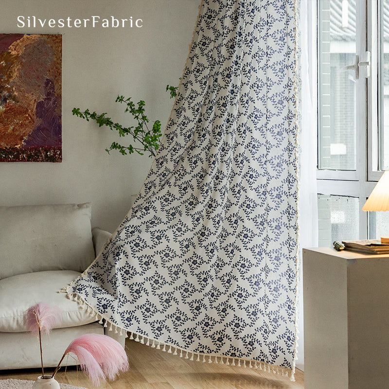 Blue Floral Curtains丨Farmhouse Curtains丨Kitchen Curtains