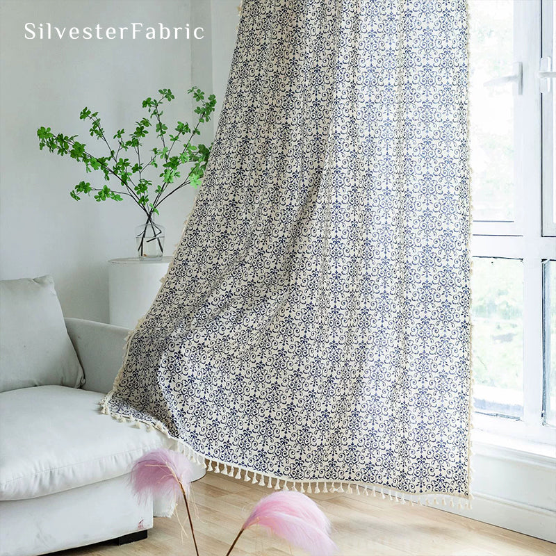 Farmhouse Blue Patterned Curtains