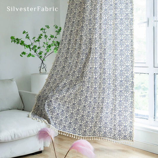 Farmhouse Blue Patterned Curtains