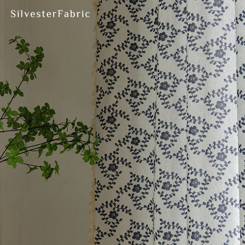 Blue Floral Curtains丨Farmhouse Curtains丨Kitchen Curtains