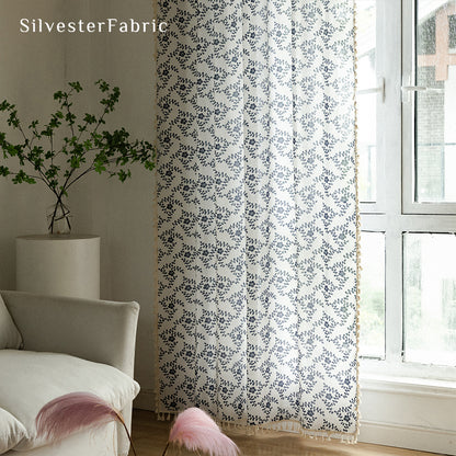 Blue Floral Farmhouse Kitchen Curtains