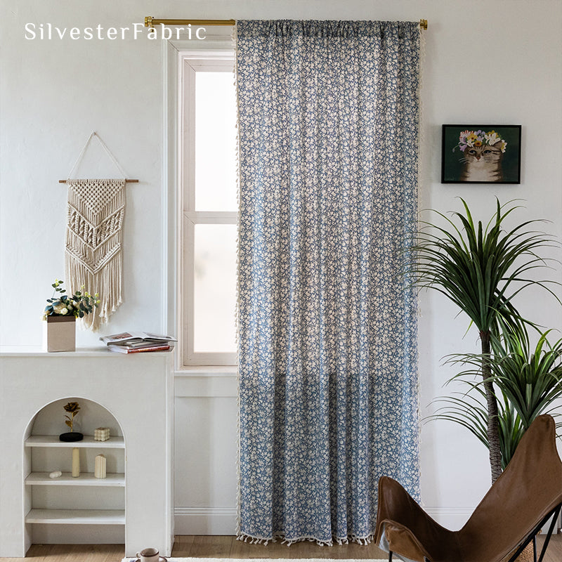 Blue Floral Curtains丨Blue Curtains丨Blue Blackout Curtains