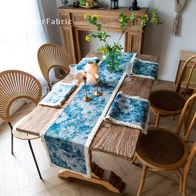 Blue Floral Table Runner丨Blue Table Runner