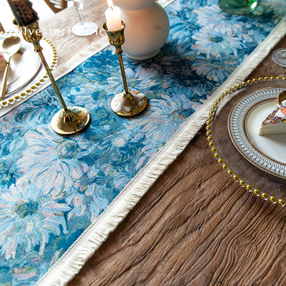 Blue Floral Table Runner丨Blue Table Runner