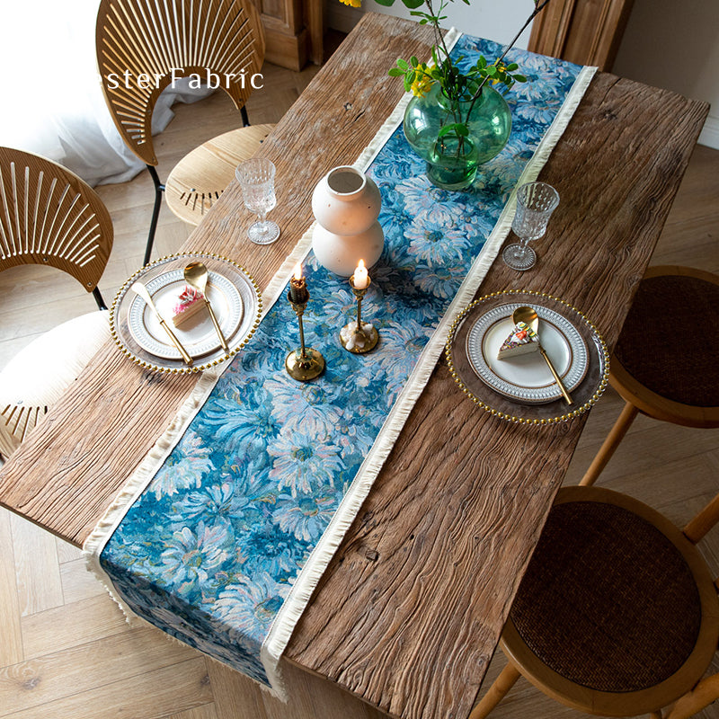 Blue Floral Table Runner丨Blue Table Runner