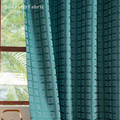 Blue jacquard farmhouse curtain fabric texture