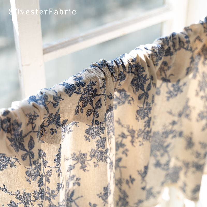 Close‑up of Rose Floral Farmhouse Cafe Curtain corner