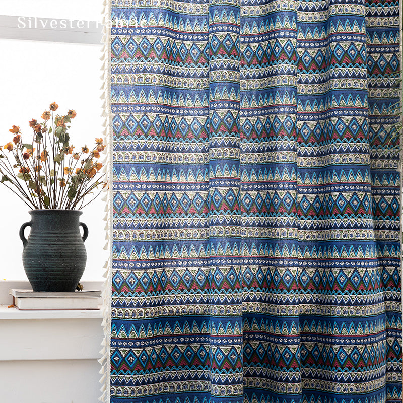 Blue Blackout Curtains​丨Boho Curtains丨Blue Curtains