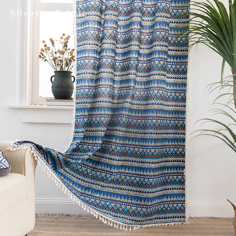 Blue Blackout Curtains​丨Boho Curtains丨Blue Curtains