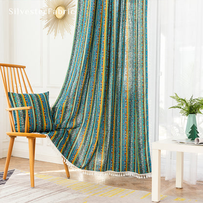 Boho Blackout Curtains丨Boho Curtains丨Blue Striped Curtains