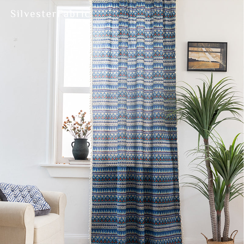 Blue Blackout Curtains​丨Boho Curtains丨Blue Curtains