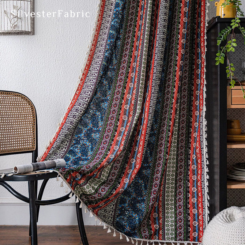  Boho Curtains​丨Floral Striped Curtains​丨American Curtains