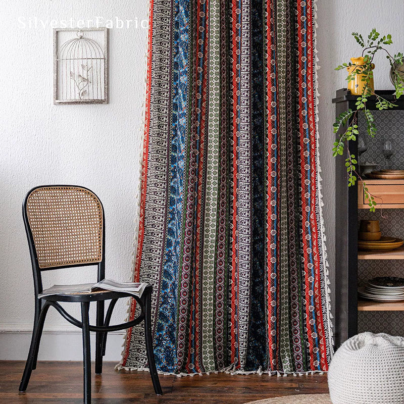  Boho Curtains​丨Floral Striped Curtains​丨American Curtains