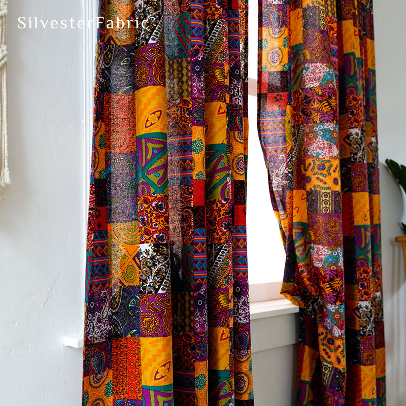 Red Boho Curtains​丨Vintage Curtains丨Ethnic Printed Curtains