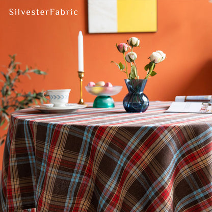 brown Christmas tartan plaid cotton tablecloth for everyday dining