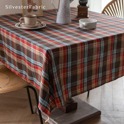 brown Christmas tartan plaid cotton tablecloth for holiday table setting