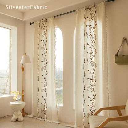 Brown Embroidered Curtains丨Farmhouse Window Curtains