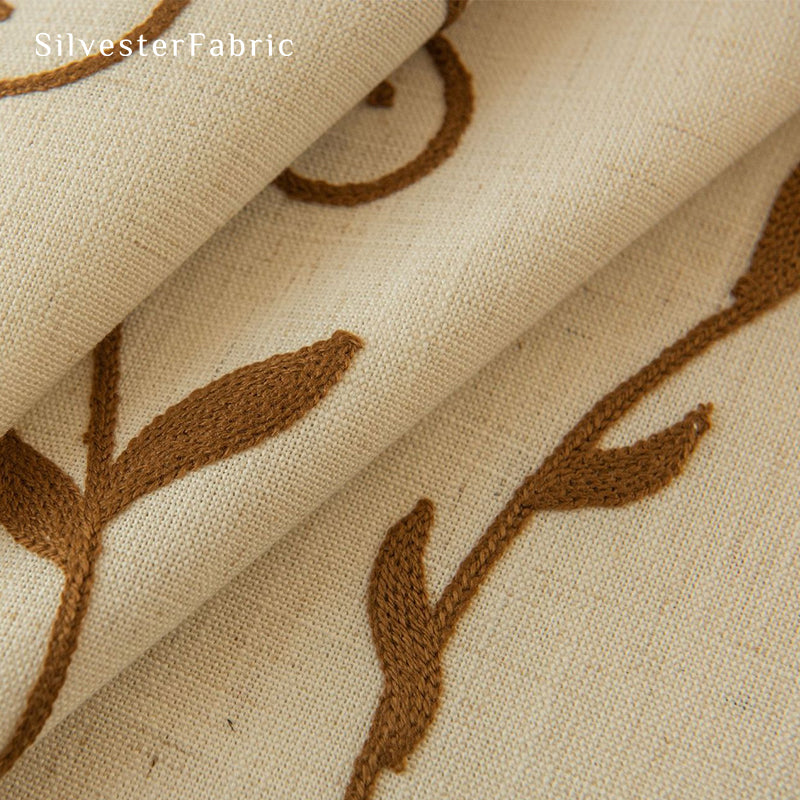 Brown Embroidered Curtains丨Farmhouse Window Curtains