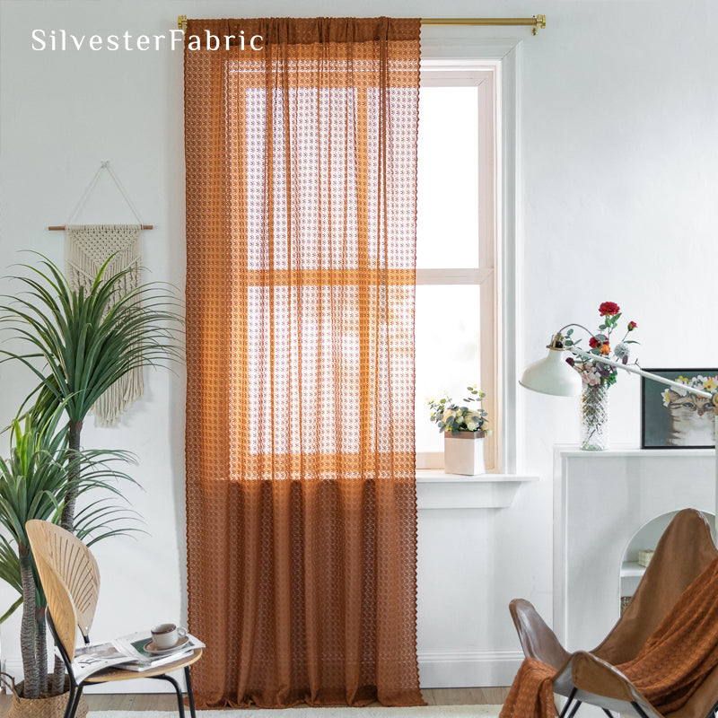 Close‑up of Brown Farmhouse Wheat Sheer Curtain corner