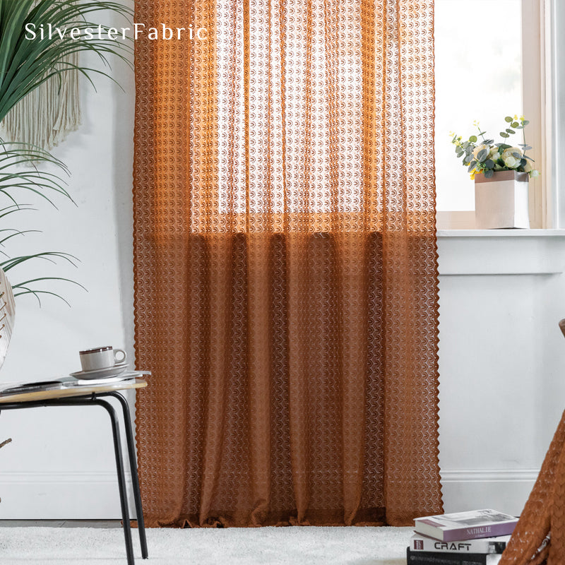 Close‑up of Brown Farmhouse  Sheer Curtain corner