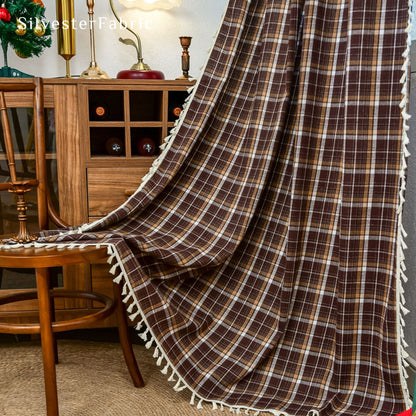 Close‑up of Brown Christmas Plaid Curtain corner