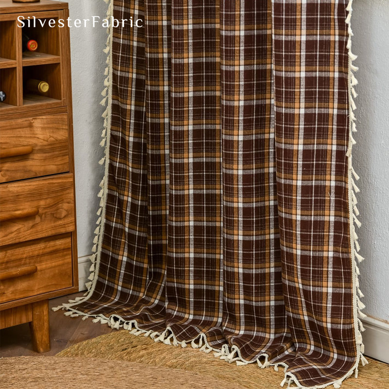 Brown Christmas Plaid Curtain