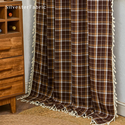 Brown Christmas Plaid Curtain