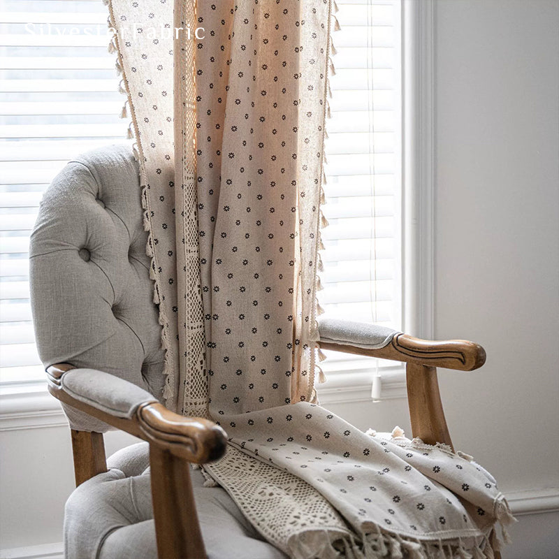 Brown Floral Curtains丨Floral Lace Curtains丨Cute Curtains