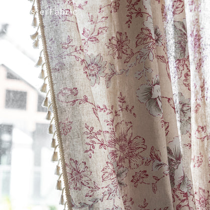 Red Floral Farmhouse Curtains丨Rod Pocket Curtains - Silvester Fabric