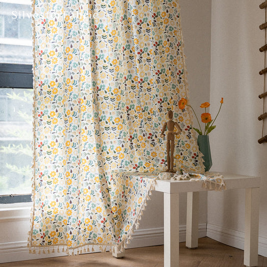 French Country Cotton Floral Print Semi Blackout Window Curtains