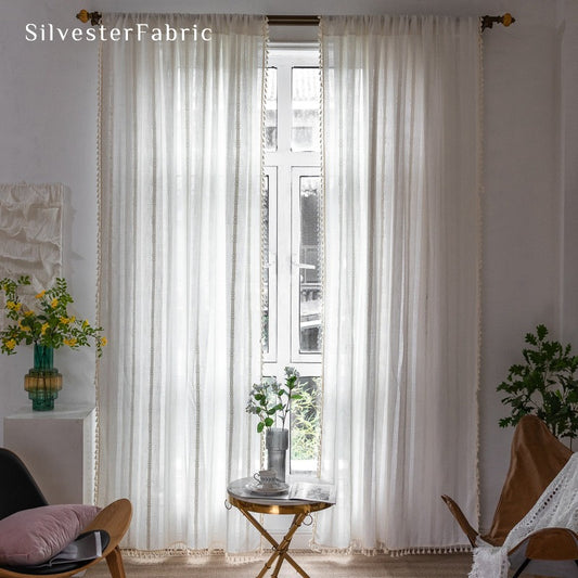 White Curtains For Living Room丨Rod Pocket Curtains - Silvester Fabric