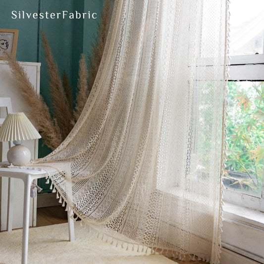 Off White Lace Curtains丨Rod Pocket Curtains - Silvester Fabric