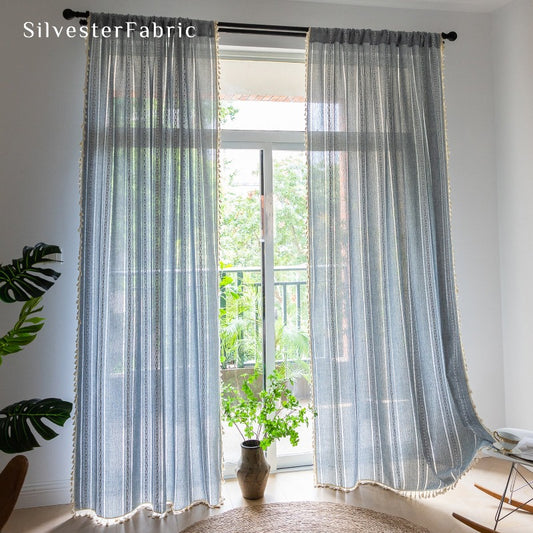 Light Blue Curtains丨Rod Pocket Curtains - Silvester Fabric