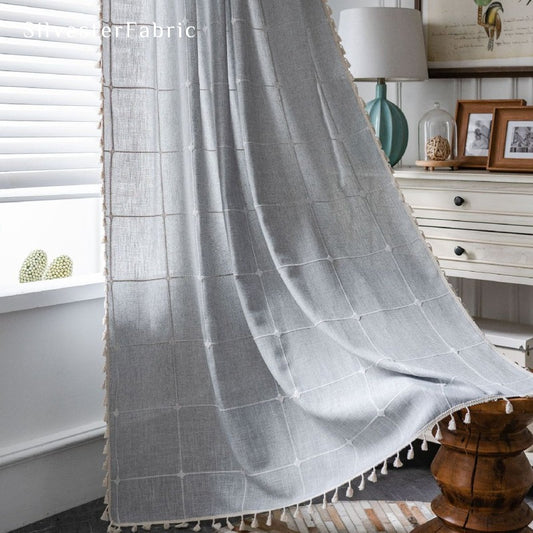 Light Grey Plaid Curtains丨Rod Pocket Curtains - Silvester Fabric