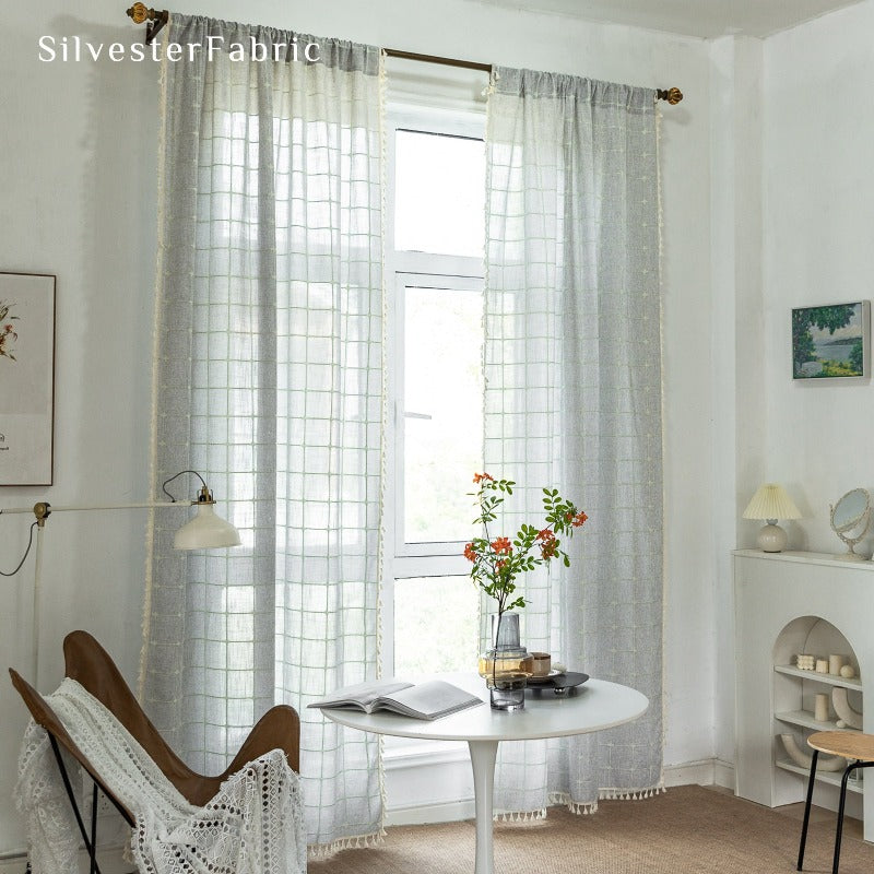 Light Grey Sheer Curtains丨Grey Plaid Curtains