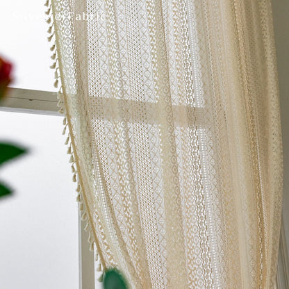 Off White Lace Curtains丨Rod Pocket Curtains - Silvester Fabric