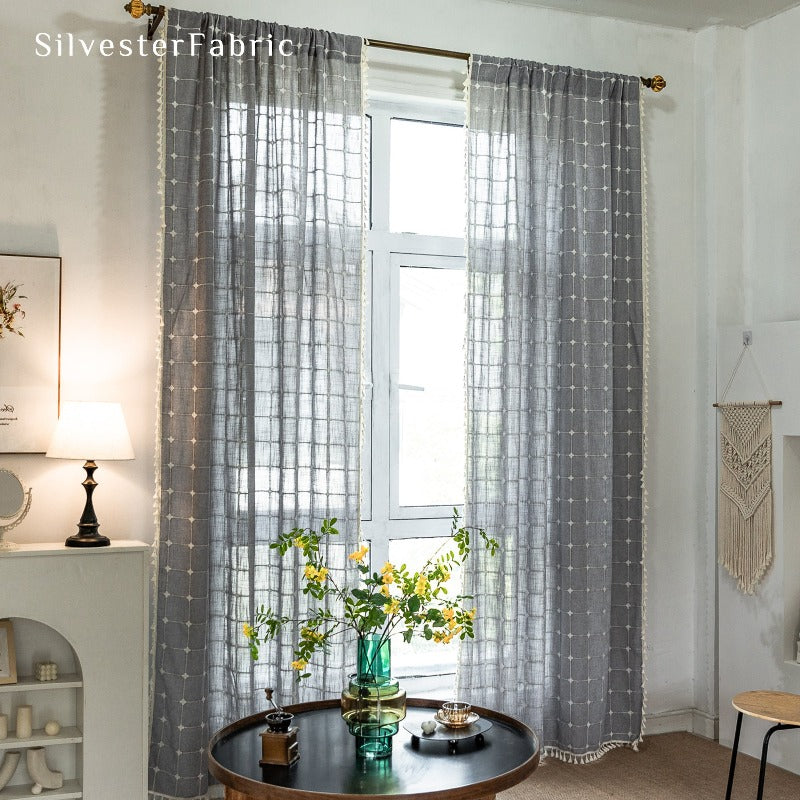 Grey Curtains丨Rod Pocket Plaid Curtains - Silvester Fabric