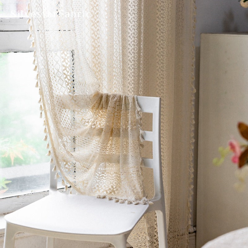 Off White Lace Curtains丨Rod Pocket Curtains - Silvester Fabric